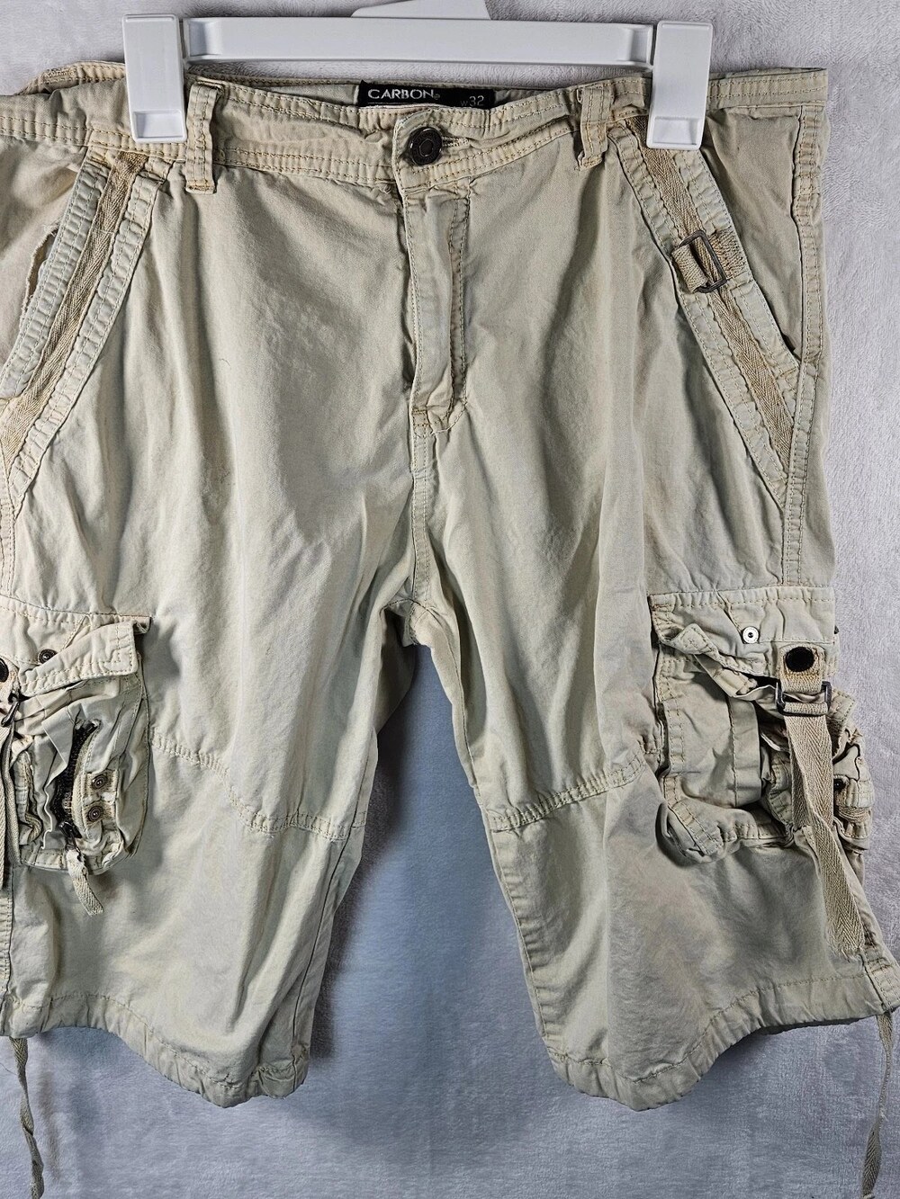 Carbon Cargo Shorts Khaki Beige Cotton Multi-Pocket Utility Men's Size 32